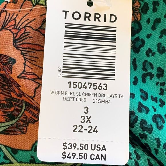 TORRID WOMEN'S GREEN FLORAL DOUBLE LAYER CHIFFON TANK SIZE 3X - Picture 9 of 13